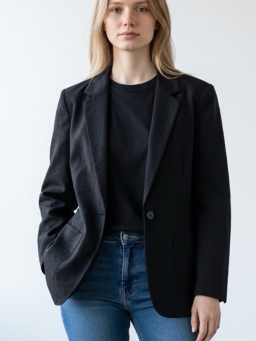 NWOT Garnet Hill Black Classic One Button SILK Fully Lined Blazer 14 Career wear